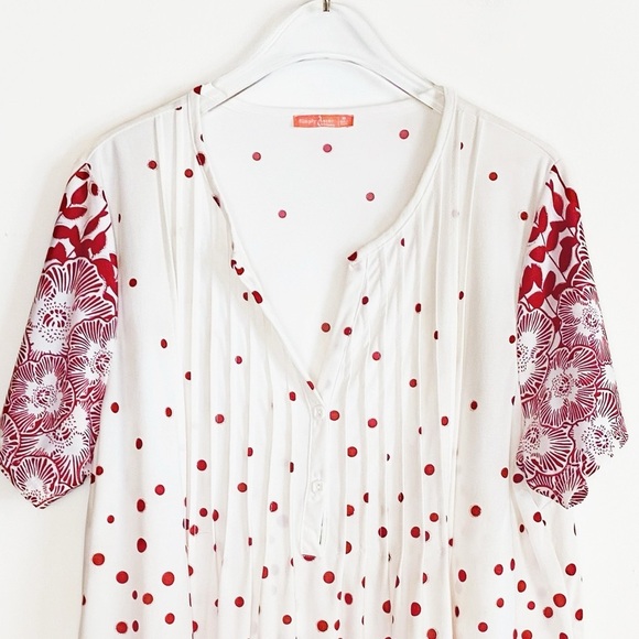 SIMPLY ASTER White Red & glitter Polka dot Floral Tunic Womens size 3X - Picture 3 of 9